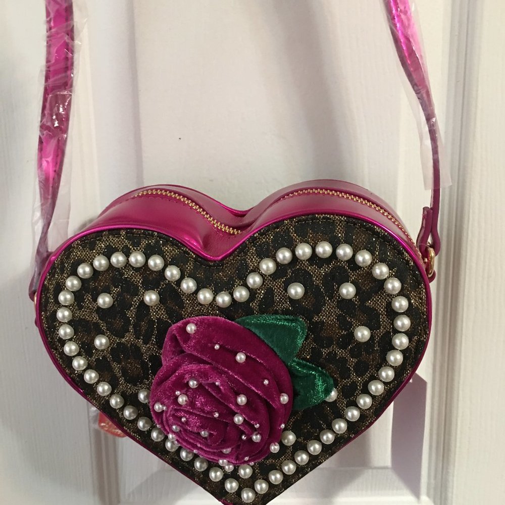 Betsey Johnson Leopard Heart Shaped Crossbody Purse New